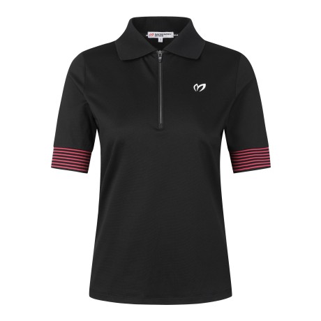 여성 칼라넥 스트라이프 배색 반팔 티셔츠