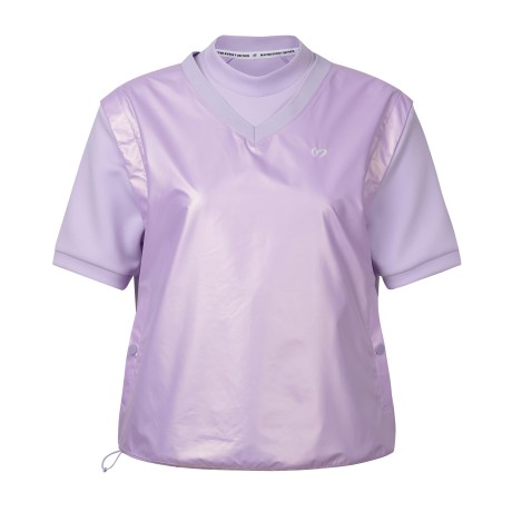 여성 백 엠보 로고 레이어 반팔 티셔츠