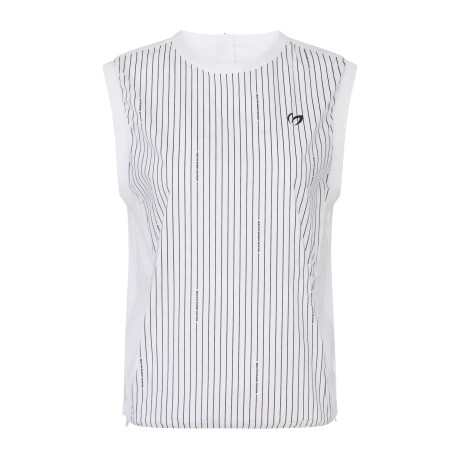 여성 로고 스트라이프 시스루 베스트