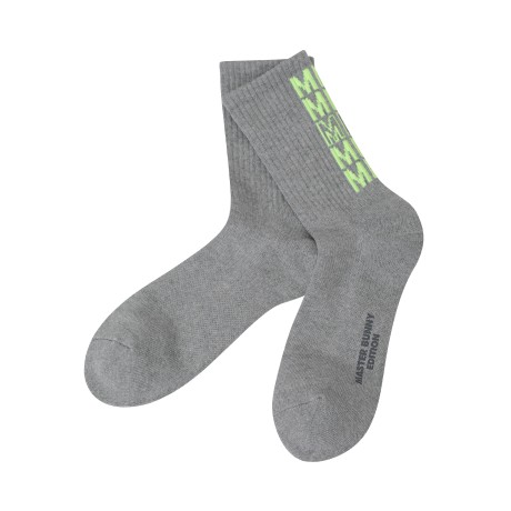 여성 형광 로고 중목 양말