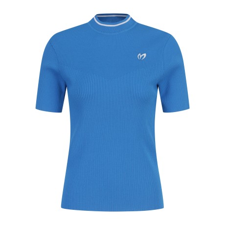 여성 골조직 라인 모크넥 반팔 스웨터