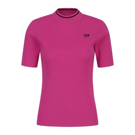 여성 골조직 라인 모크넥 반팔 스웨터