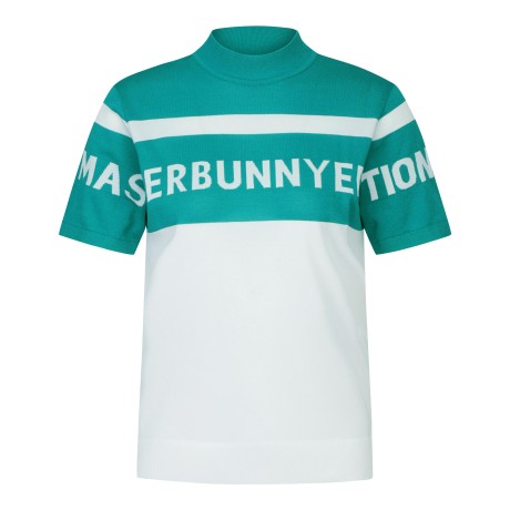 여성 컬러블록 모크넥 반팔 니트