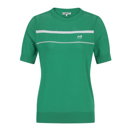 여성 와플 블록 라인 반팔 스웨터