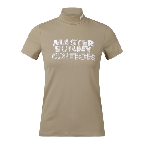 여성 스트라이프 레터링 모크넥 반팔 티셔츠