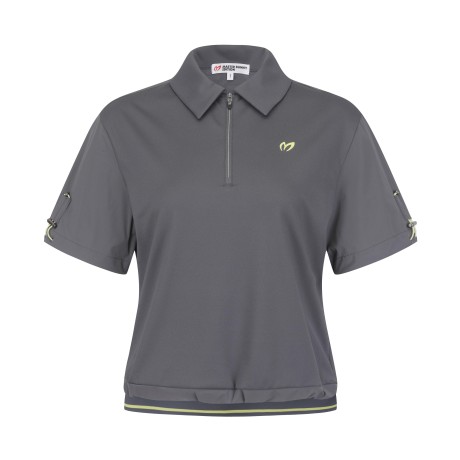 여성 스트링 슬리브 하프 집업 칼라 티셔츠