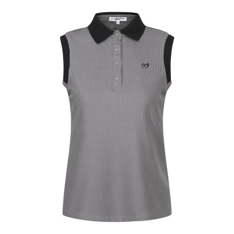 여성 배색 칼라 골조직 슬리브리스 티셔츠