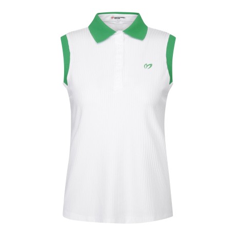 여성 배색 칼라 골조직 슬리브리스 티셔츠