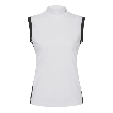 여성 모크넥 라인 배색 슬리브리스 티셔츠