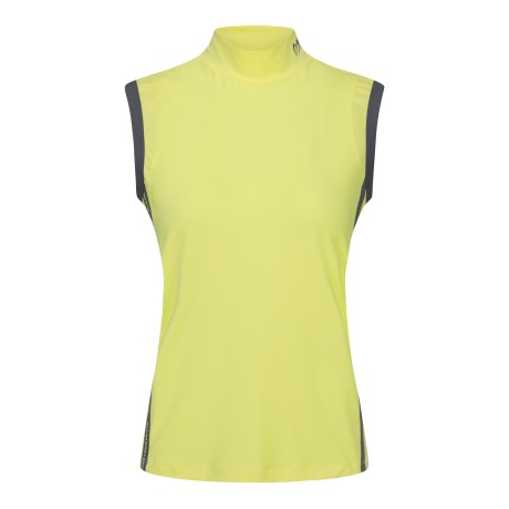 여성 모크넥 라인 배색 슬리브리스 티셔츠