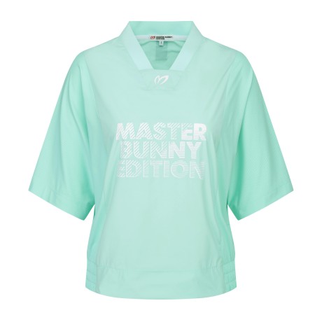 여성 펀칭 믹스 로고 브이넥 반팔 티셔츠