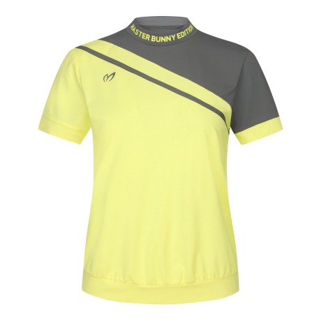 여성 사선 컬러 믹스 로고넥 반팔 티셔츠