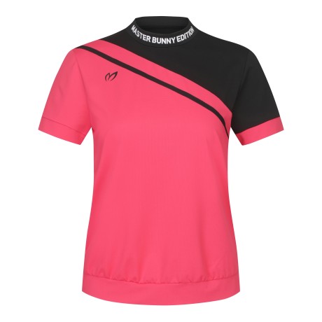 여성 사선 컬러 믹스 로고넥 반팔 티셔츠