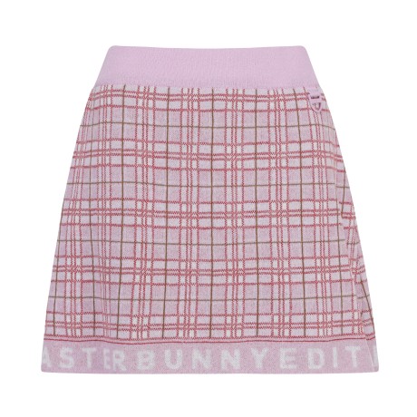 여성 타탄 체크 로고 니트 스커트