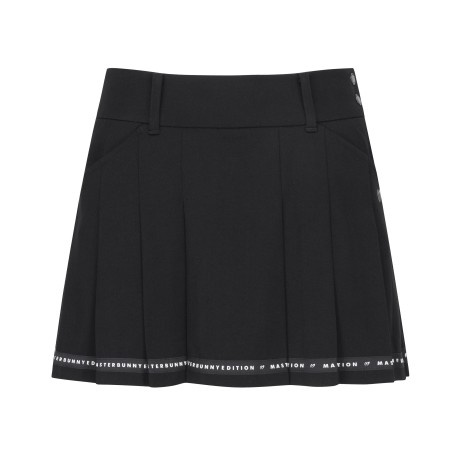 여성 배색 테이프 백 밴딩 플리츠 스커트