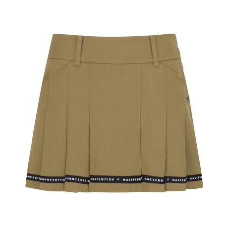 여성 배색 테이프 백 밴딩 플리츠 스커트