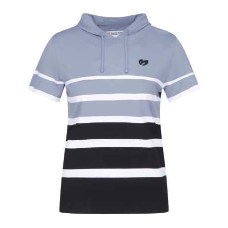 여성 컬러 블록 미니 후드 반팔 스웨터