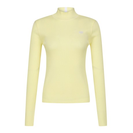 여성 후면 배색 라인 하프넥 골지 니트