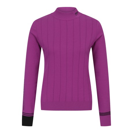 여성 백 로고 라인 모크넥 스웨터