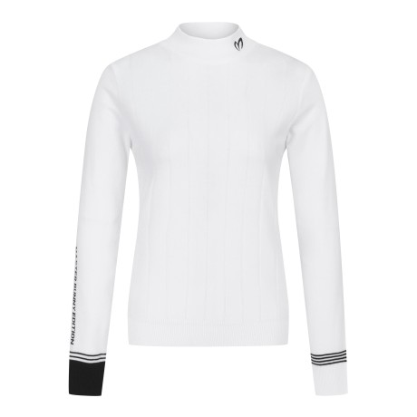 여성 백 로고 라인 모크넥 스웨터