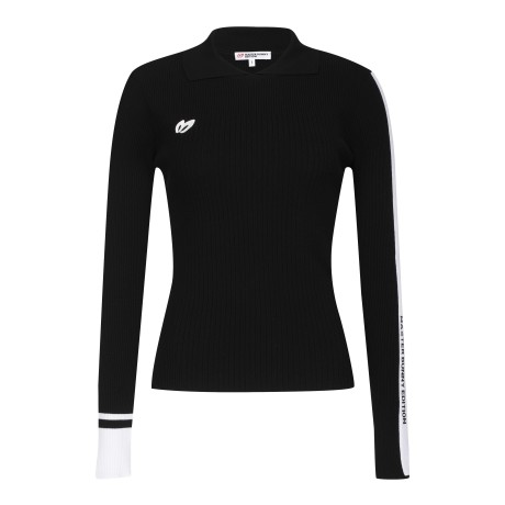 여성 슬리브 컬러 블록 칼라 골지 니트