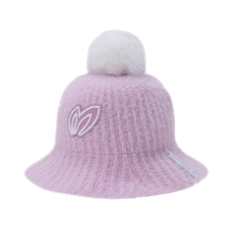 여성 퍼 방울 로고 니트 버킷햇
