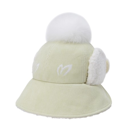 여성 귀달이 폼폼 스트랩 코듀로이 버킷햇