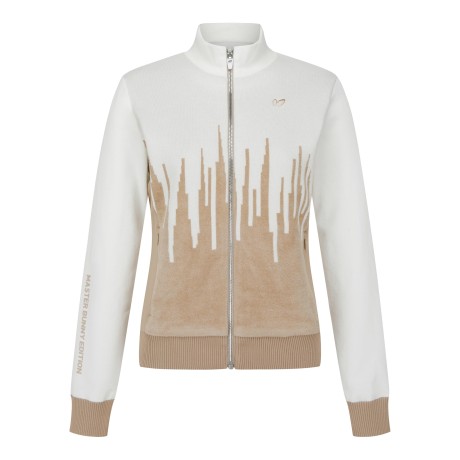 여성 우븐 믹스 배색 자카드 집업 가디건