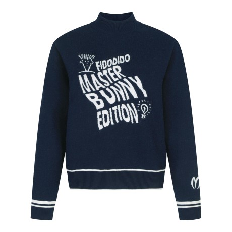 여성 레터링 자카드 모크넥 방풍 스웨터