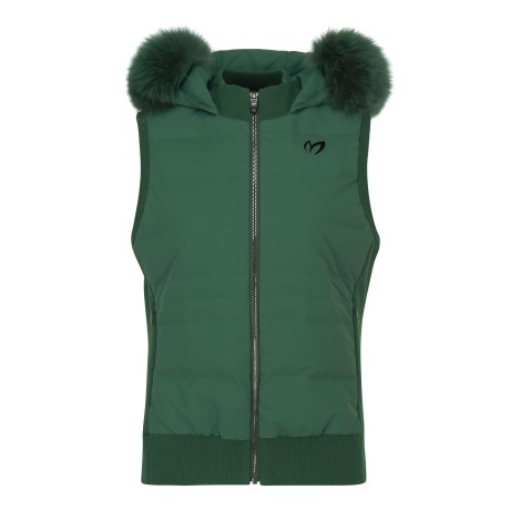 여성 구스 다운 니트 믹스 폭스퍼 방풍 베스트