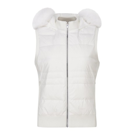 여성 구스 다운 니트 믹스 폭스퍼 방풍 베스트