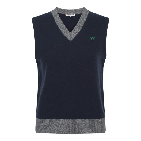 여성 백 로고 컬러 믹스 니트 베스트