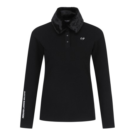 여성 슬림핏 퍼 칼라 티셔츠