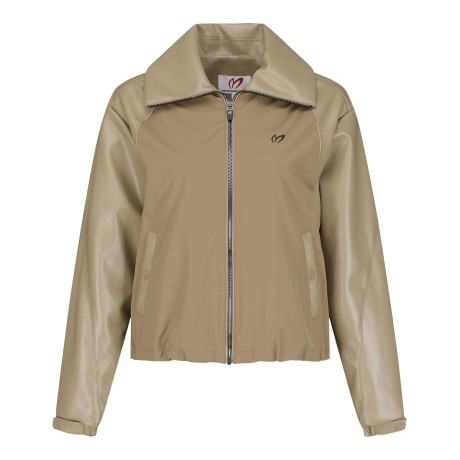 여성 레더 믹스 크롭 오버핏 점퍼