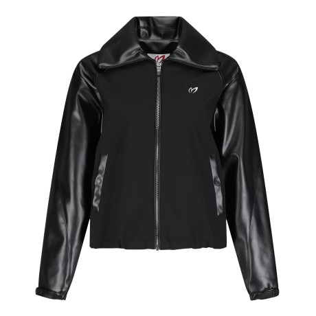 여성 레더 믹스 크롭 오버핏 점퍼