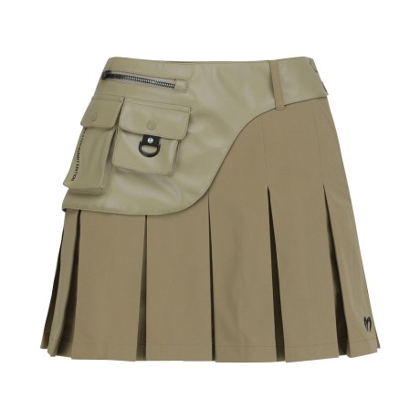 여성 탈착 레더 레이어 플리츠 큐롯 스커트