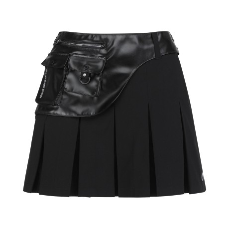 여성 탈착 레더 레이어 플리츠 큐롯 스커트