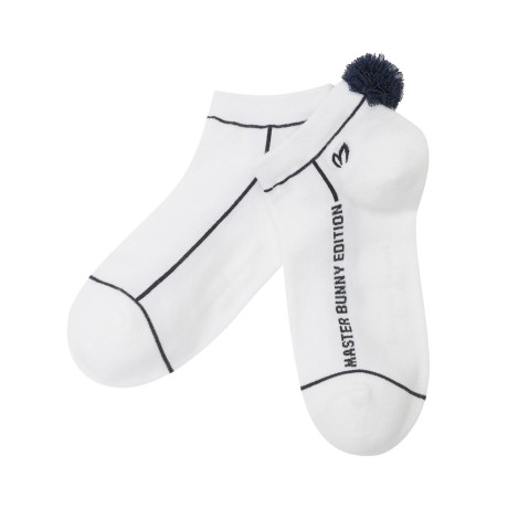 여성 폼폼 배색 로고 단목 양말