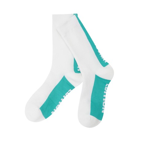 여성 백 배색 로고 레터링 장목 양말