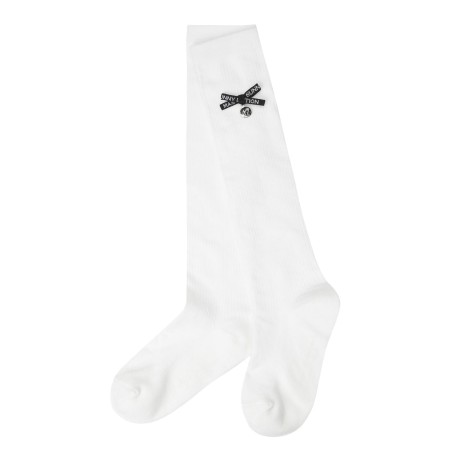 여성 솔리드 리본 포인트 니삭스