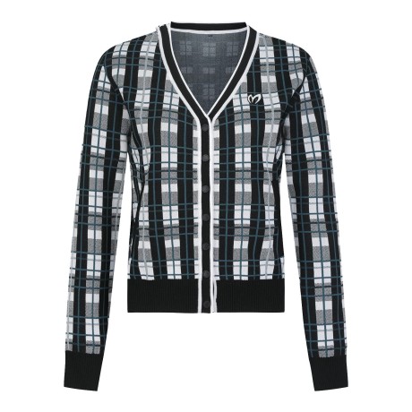 여성 로고 스트랩 체크 니트 가디건