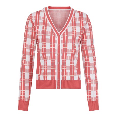 [ONLY BUCKET] 여성 로고 스트랩 체크 니트 가디건