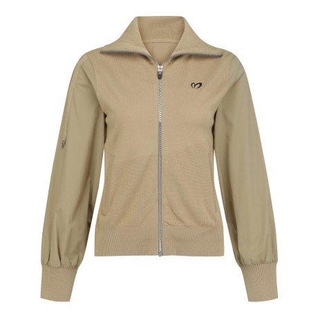 여성 우븐 믹스 하이넥 집업 니트 가디건