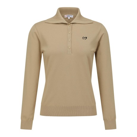 여성 심볼 자수 리브 칼라 긴팔 니트