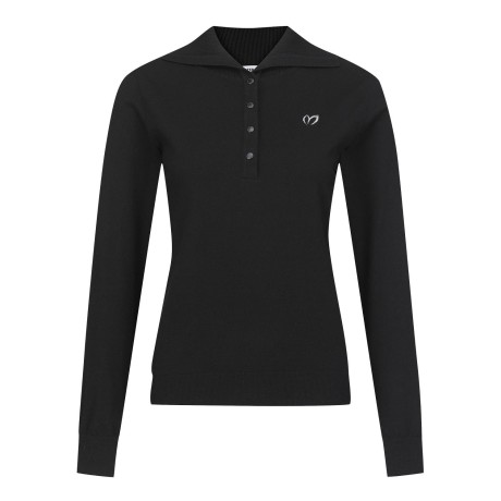 여성 심볼 자수 리브 칼라 긴팔 니트