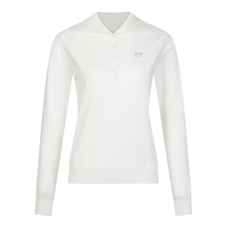 여성 심볼 자수 리브 칼라 긴팔 니트