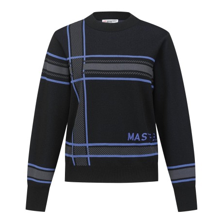 [ONLY BUCKET] 여성 로고 자수 체크 자카드 니트