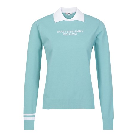 여성 컬러 블록 포인트 로고 칼라 니트