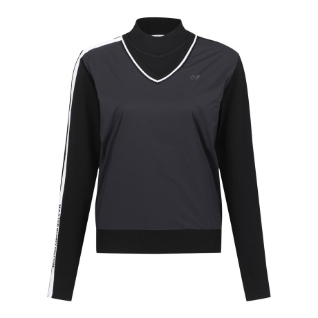 여성 우븐 레이어 로고 긴팔 니트