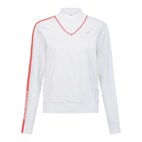 [ONLY BUCKET] 여성 우븐 레이어 로고 긴팔 니트